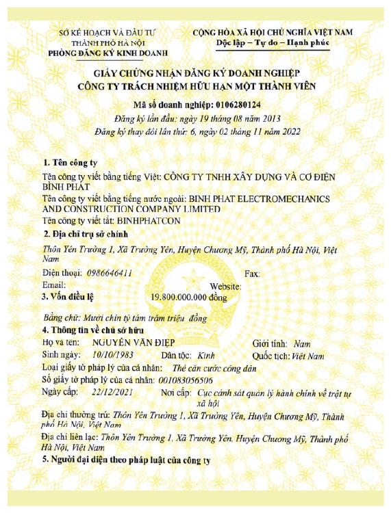 GIẤY CHỨNG NHẬN ĐĂNG KÝ DOANH NGHIỆP